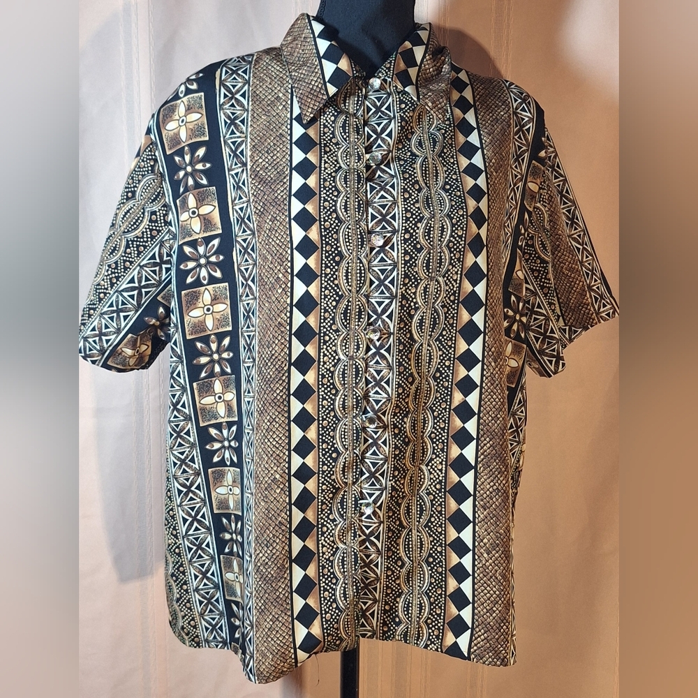 TRUFFLES Geometric Black and Gold Button Down Shirt